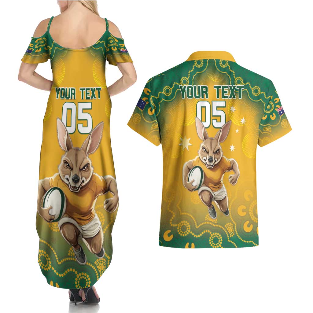 Custom Australia Rugby 2024 Couples Matching Summer Maxi Dress and Hawaiian Shirt Go Wallabies Aboriginal Pattern