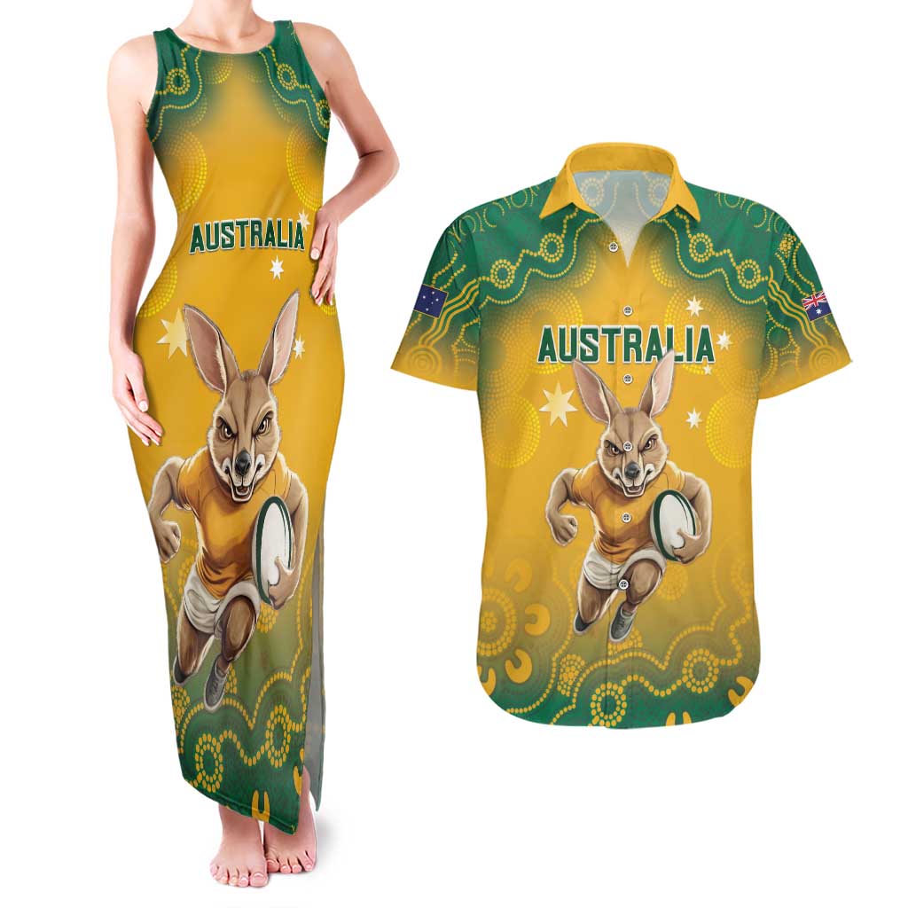 Custom Australia Rugby 2024 Couples Matching Tank Maxi Dress and Hawaiian Shirt Go Wallabies Aboriginal Pattern