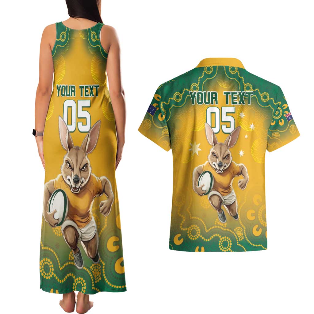 Custom Australia Rugby 2024 Couples Matching Tank Maxi Dress and Hawaiian Shirt Go Wallabies Aboriginal Pattern