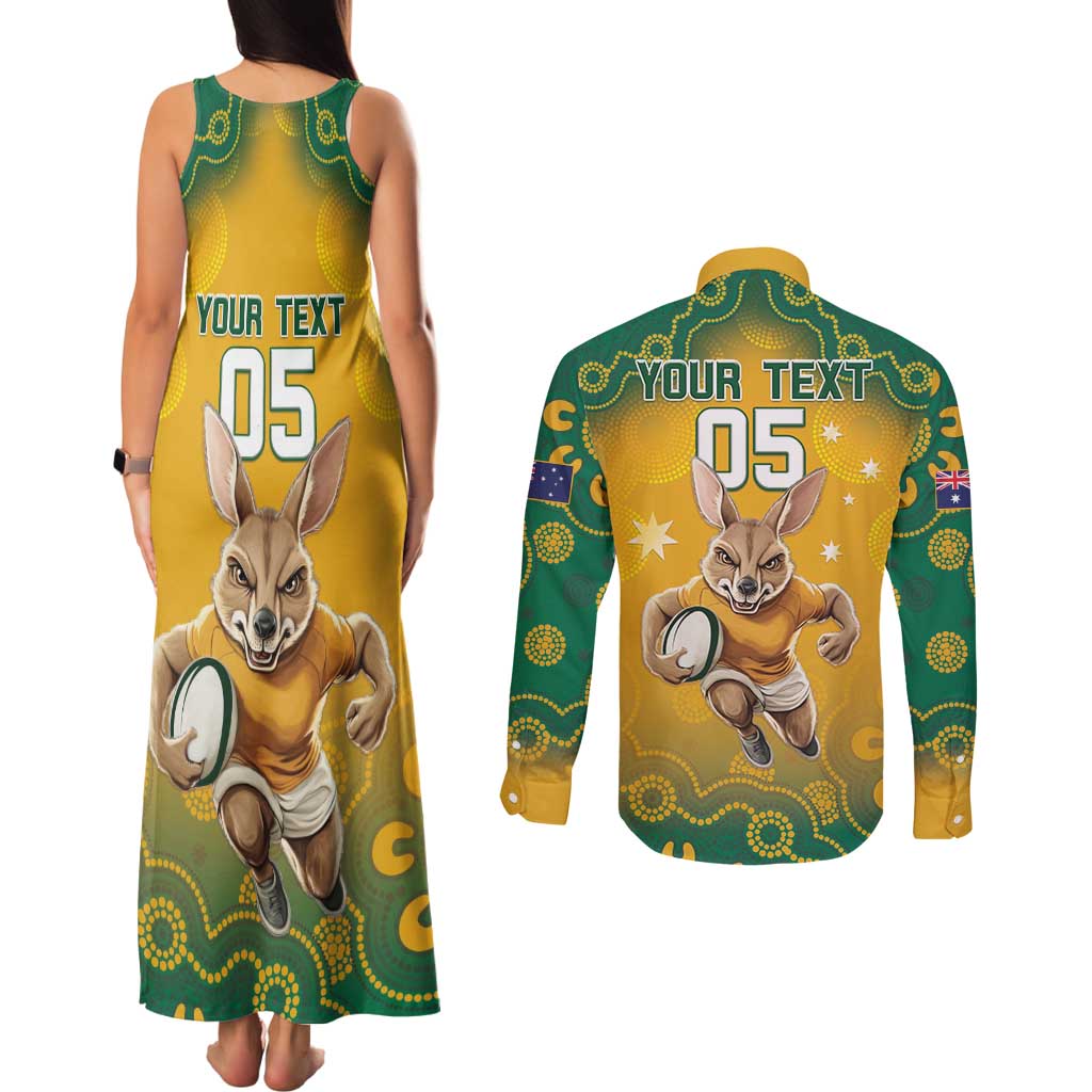 Custom Australia Rugby 2024 Couples Matching Tank Maxi Dress and Long Sleeve Button Shirt Go Wallabies Aboriginal Pattern