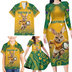 Custom Australia Rugby 2024 Family Matching Long Sleeve Bodycon Dress and Hawaiian Shirt Go Wallabies Aboriginal Pattern