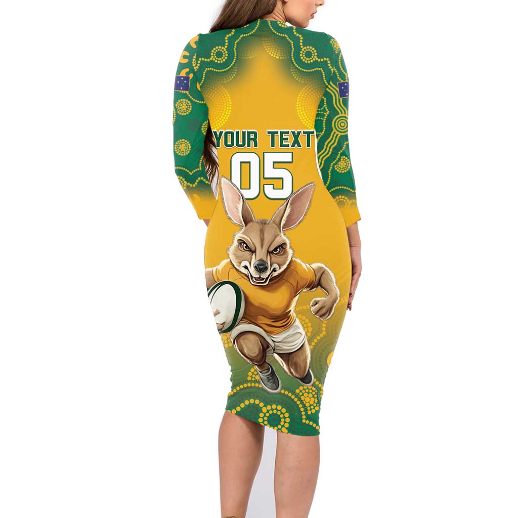 Custom Australia Rugby 2024 Family Matching Long Sleeve Bodycon Dress and Hawaiian Shirt Go Wallabies Aboriginal Pattern