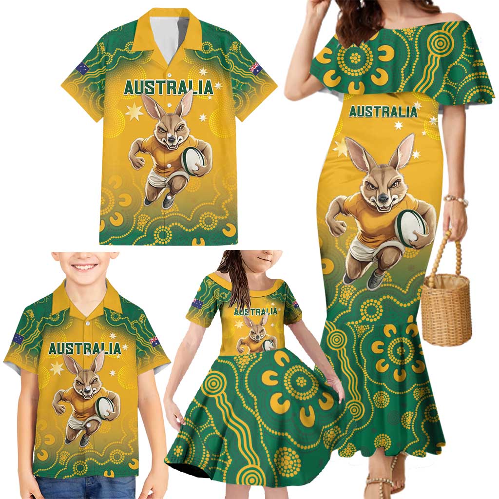 Custom Australia Rugby 2024 Family Matching Mermaid Dress and Hawaiian Shirt Go Wallabies Aboriginal Pattern