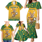 Custom Australia Rugby 2024 Family Matching Mermaid Dress and Hawaiian Shirt Go Wallabies Aboriginal Pattern
