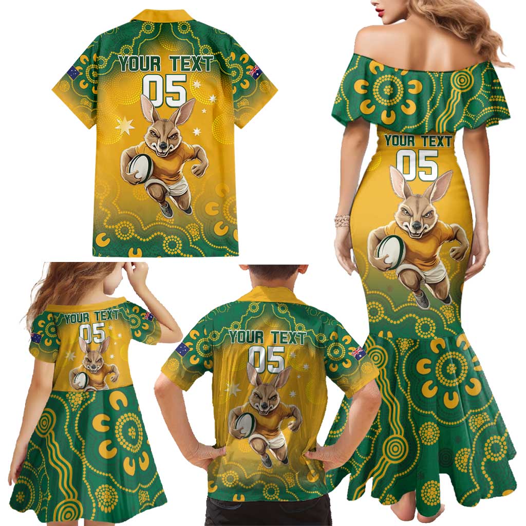 Custom Australia Rugby 2024 Family Matching Mermaid Dress and Hawaiian Shirt Go Wallabies Aboriginal Pattern