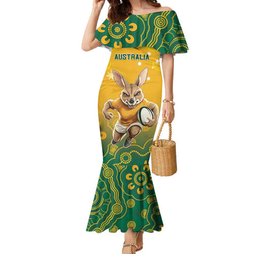 Custom Australia Rugby 2024 Family Matching Mermaid Dress and Hawaiian Shirt Go Wallabies Aboriginal Pattern