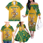 Custom Australia Rugby 2024 Family Matching Off The Shoulder Long Sleeve Dress and Hawaiian Shirt Go Wallabies Aboriginal Pattern