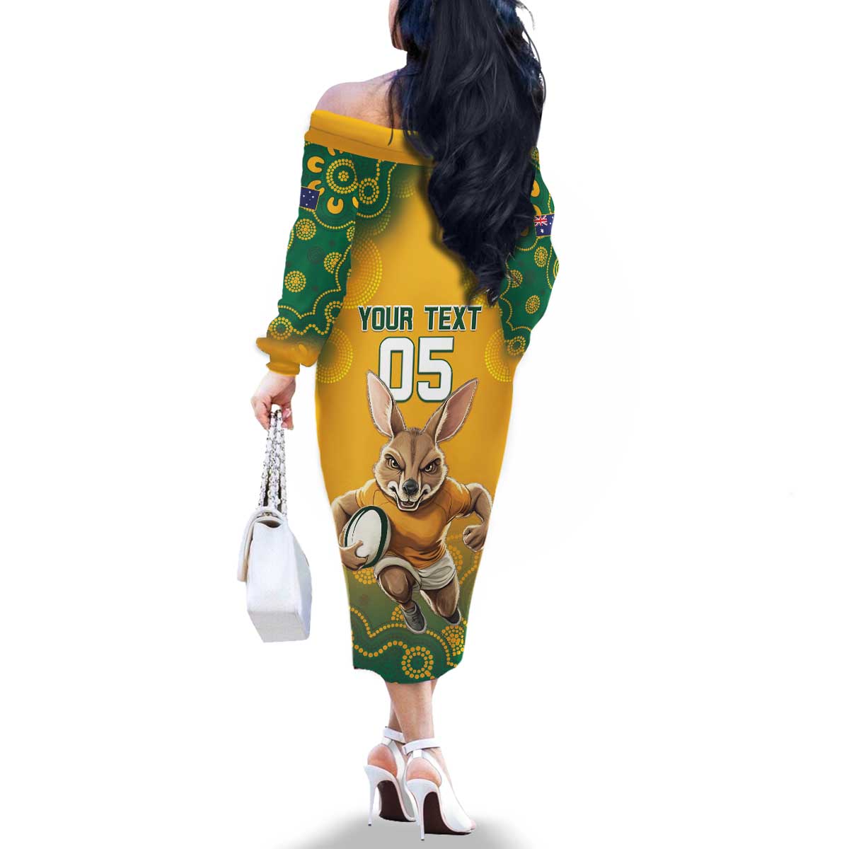 Custom Australia Rugby 2024 Family Matching Off The Shoulder Long Sleeve Dress and Hawaiian Shirt Go Wallabies Aboriginal Pattern