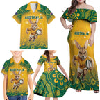 Custom Australia Rugby 2024 Family Matching Off Shoulder Maxi Dress and Hawaiian Shirt Go Wallabies Aboriginal Pattern