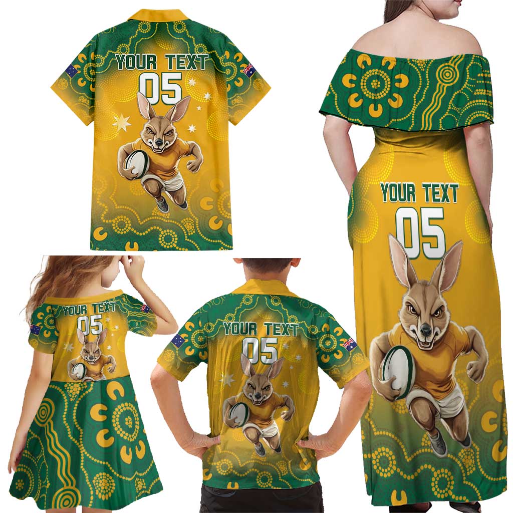 Custom Australia Rugby 2024 Family Matching Off Shoulder Maxi Dress and Hawaiian Shirt Go Wallabies Aboriginal Pattern