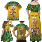 Custom Australia Rugby 2024 Family Matching Off Shoulder Maxi Dress and Hawaiian Shirt Go Wallabies Aboriginal Pattern