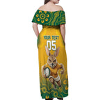 Custom Australia Rugby 2024 Family Matching Off Shoulder Maxi Dress and Hawaiian Shirt Go Wallabies Aboriginal Pattern