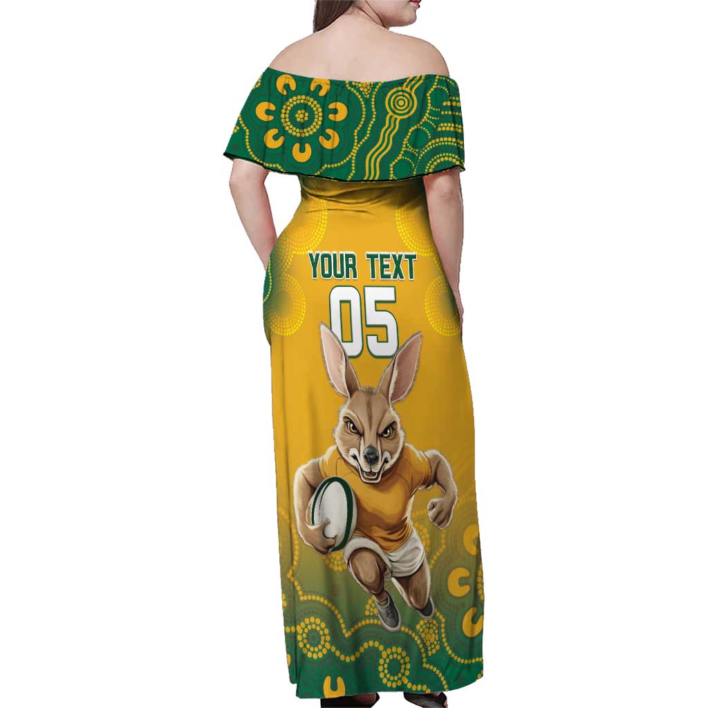 Custom Australia Rugby 2024 Family Matching Off Shoulder Maxi Dress and Hawaiian Shirt Go Wallabies Aboriginal Pattern