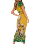 Custom Australia Rugby 2024 Family Matching Short Sleeve Bodycon Dress and Hawaiian Shirt Go Wallabies Aboriginal Pattern