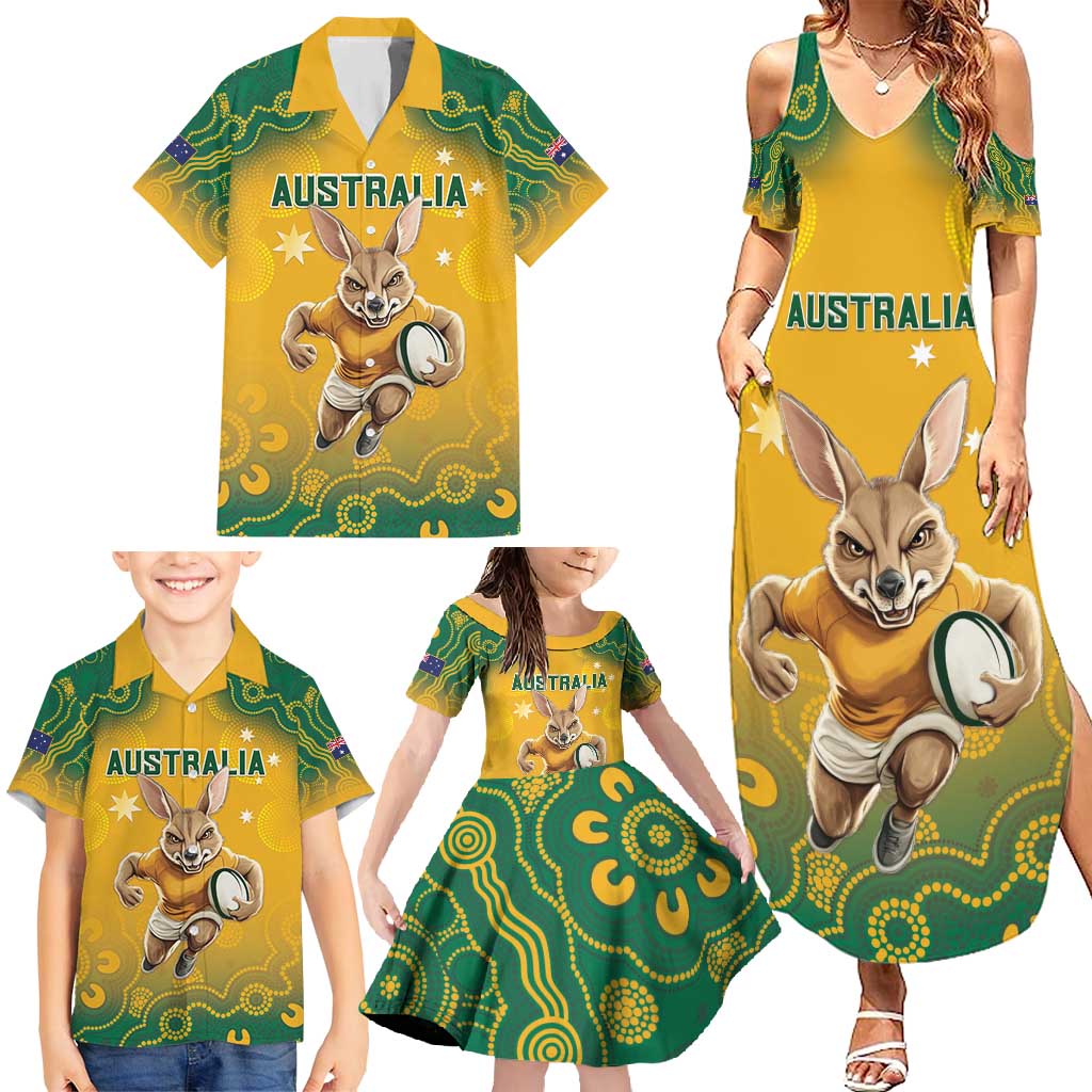 Custom Australia Rugby 2024 Family Matching Summer Maxi Dress and Hawaiian Shirt Go Wallabies Aboriginal Pattern