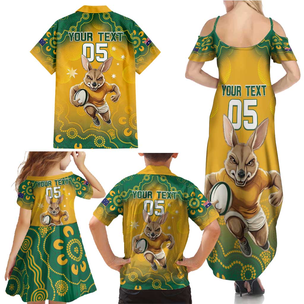 Custom Australia Rugby 2024 Family Matching Summer Maxi Dress and Hawaiian Shirt Go Wallabies Aboriginal Pattern