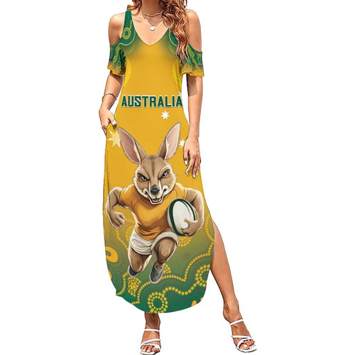Custom Australia Rugby 2024 Family Matching Summer Maxi Dress and Hawaiian Shirt Go Wallabies Aboriginal Pattern