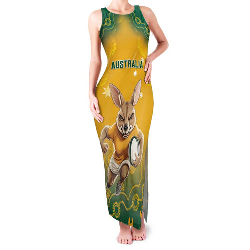 Custom Australia Rugby 2024 Family Matching Tank Maxi Dress and Hawaiian Shirt Go Wallabies Aboriginal Pattern
