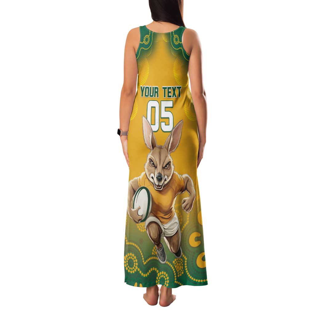 Custom Australia Rugby 2024 Family Matching Tank Maxi Dress and Hawaiian Shirt Go Wallabies Aboriginal Pattern