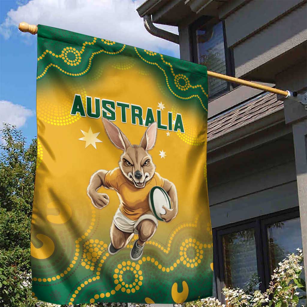 Australia Rugby 2024 Garden Flag Go Wallabies Aboriginal Pattern