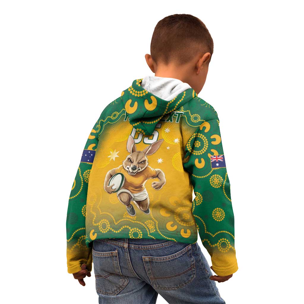 Custom Australia Rugby 2024 Kid Hoodie Go Wallabies Aboriginal Pattern