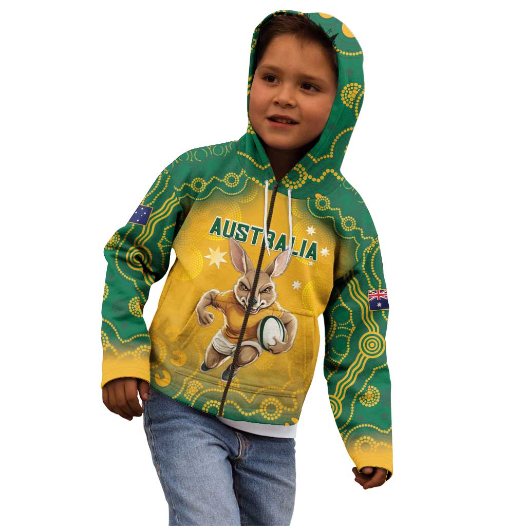 Custom Australia Rugby 2024 Kid Hoodie Go Wallabies Aboriginal Pattern