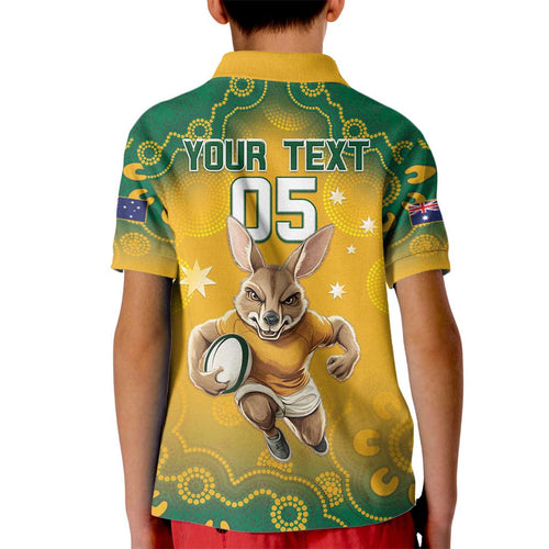 Custom Australia Rugby 2024 Kid Polo Shirt Go Wallabies Aboriginal Pattern