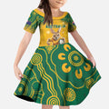 Custom Australia Rugby 2024 Kid Short Sleeve Dress Go Wallabies Aboriginal Pattern