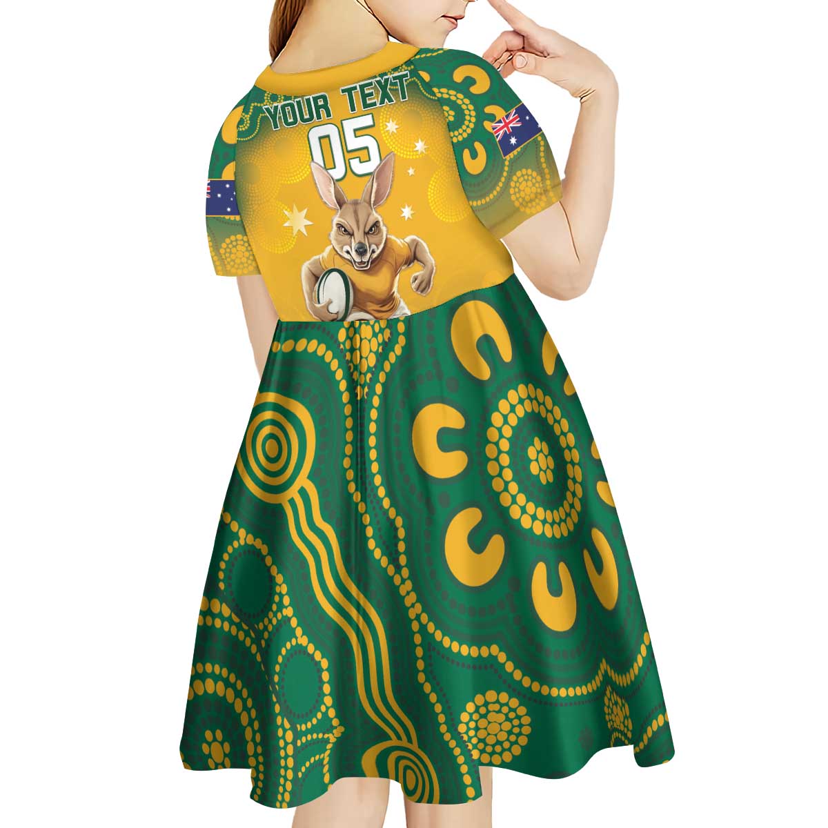 Custom Australia Rugby 2024 Kid Short Sleeve Dress Go Wallabies Aboriginal Pattern