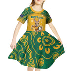 Custom Australia Rugby 2024 Kid Short Sleeve Dress Go Wallabies Aboriginal Pattern