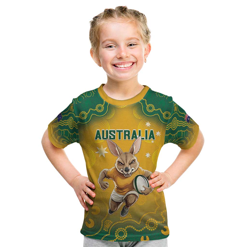 Custom Australia Rugby 2024 Kid T Shirt Go Wallabies Aboriginal Pattern