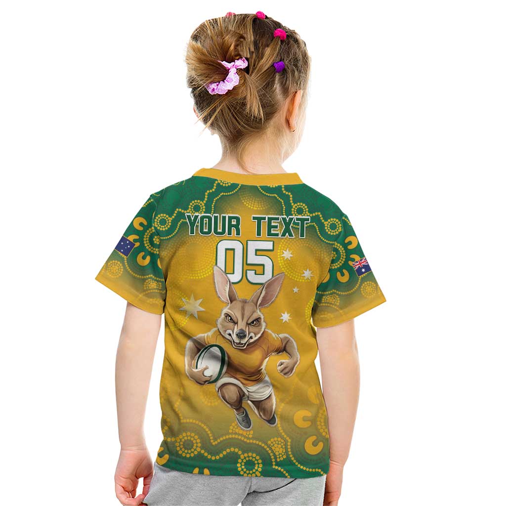 Custom Australia Rugby 2024 Kid T Shirt Go Wallabies Aboriginal Pattern