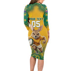 Custom Australia Rugby 2024 Long Sleeve Bodycon Dress Go Wallabies Aboriginal Pattern