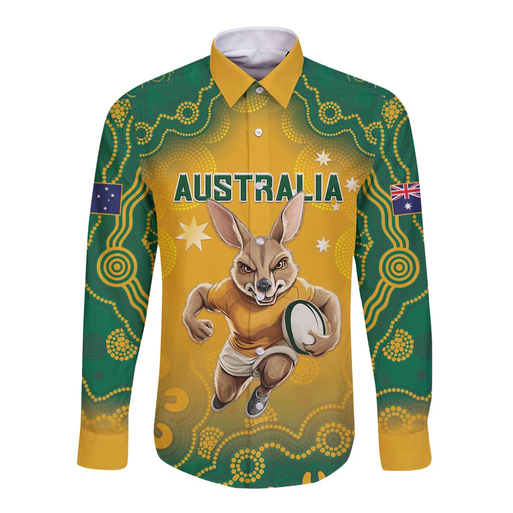 Custom Australia Rugby 2024 Long Sleeve Button Shirt Go Wallabies Aboriginal Pattern