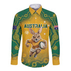 Custom Australia Rugby 2024 Long Sleeve Button Shirt Go Wallabies Aboriginal Pattern