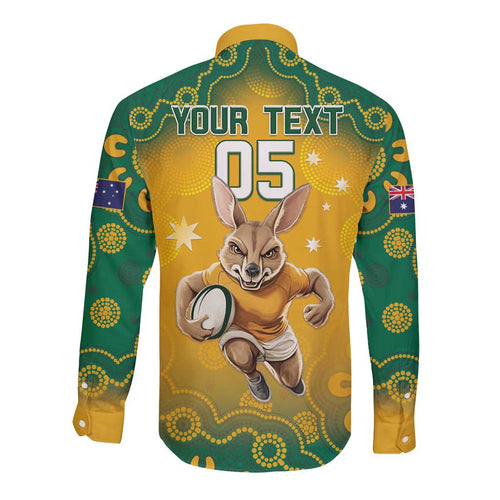 Custom Australia Rugby 2024 Long Sleeve Button Shirt Go Wallabies Aboriginal Pattern
