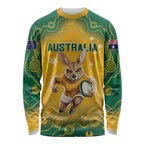 Custom Australia Rugby 2024 Long Sleeve Shirt Go Wallabies Aboriginal Pattern