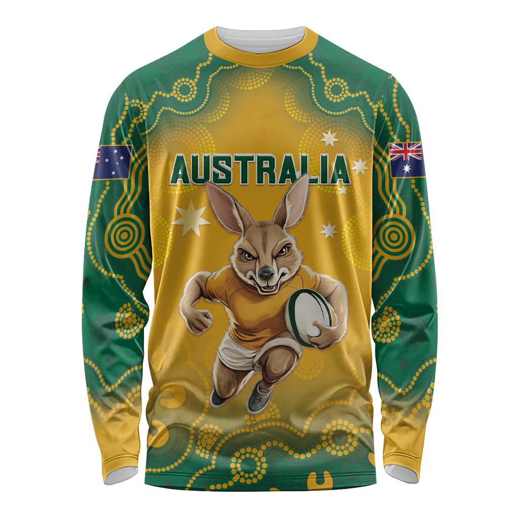 Custom Australia Rugby 2024 Long Sleeve Shirt Go Wallabies Aboriginal Pattern