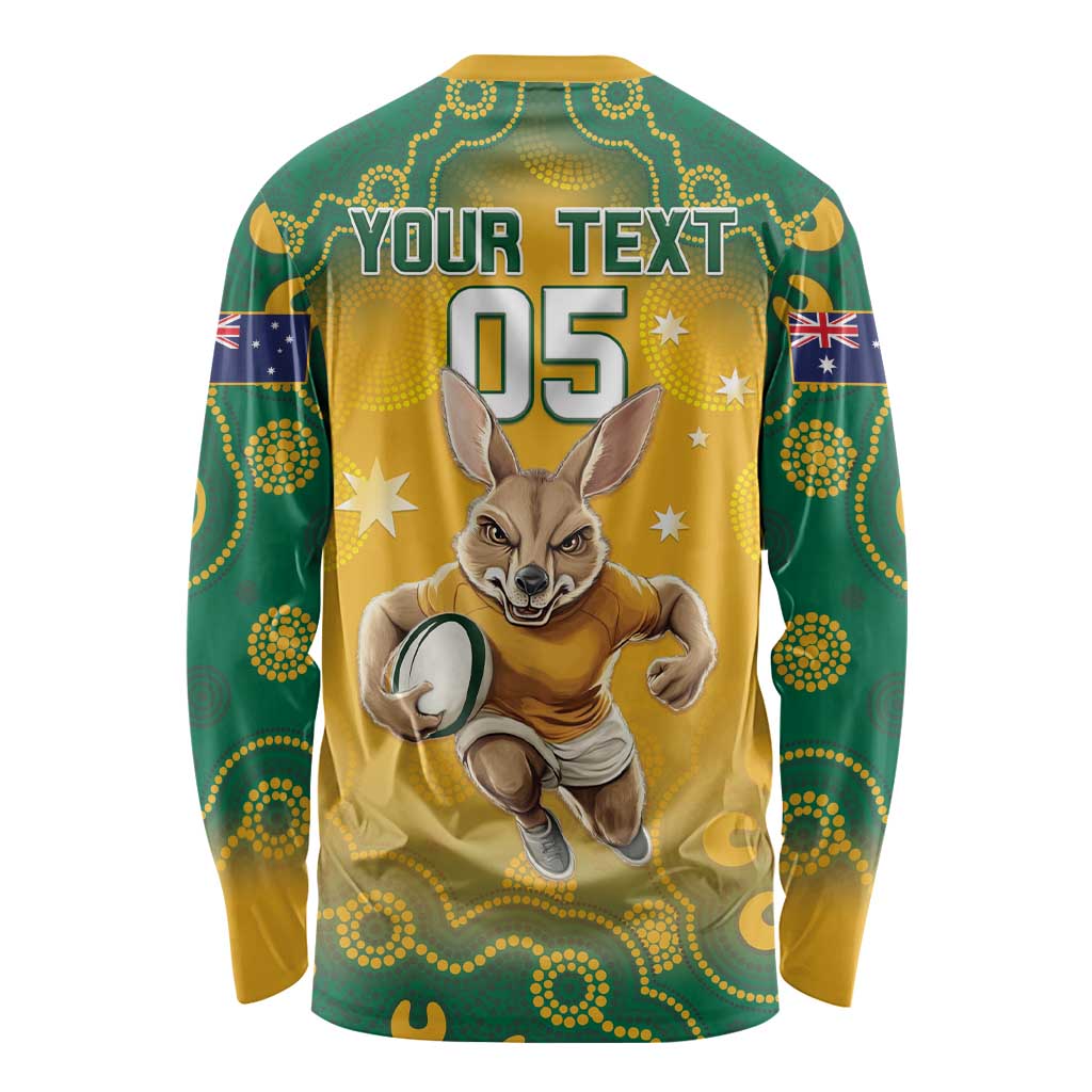 Custom Australia Rugby 2024 Long Sleeve Shirt Go Wallabies Aboriginal Pattern