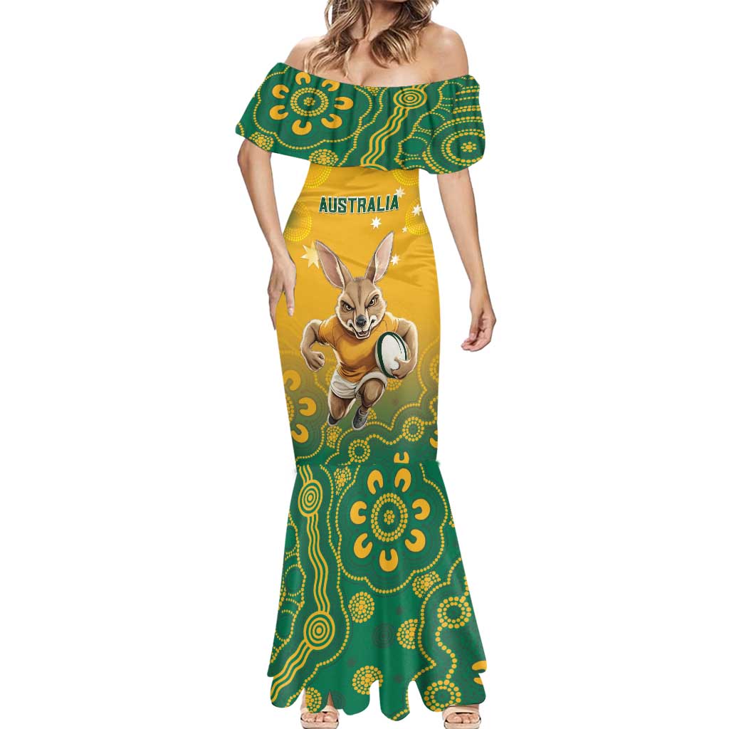 Custom Australia Rugby 2024 Mermaid Dress Go Wallabies Aboriginal Pattern