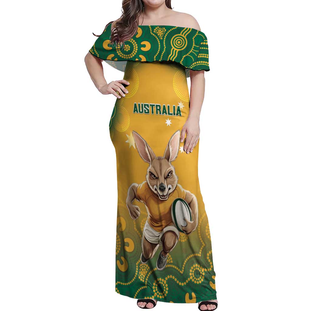 Custom Australia Rugby 2024 Off Shoulder Maxi Dress Go Wallabies Aboriginal Pattern