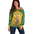Custom Australia Rugby 2024 Off Shoulder Sweater Go Wallabies Aboriginal Pattern