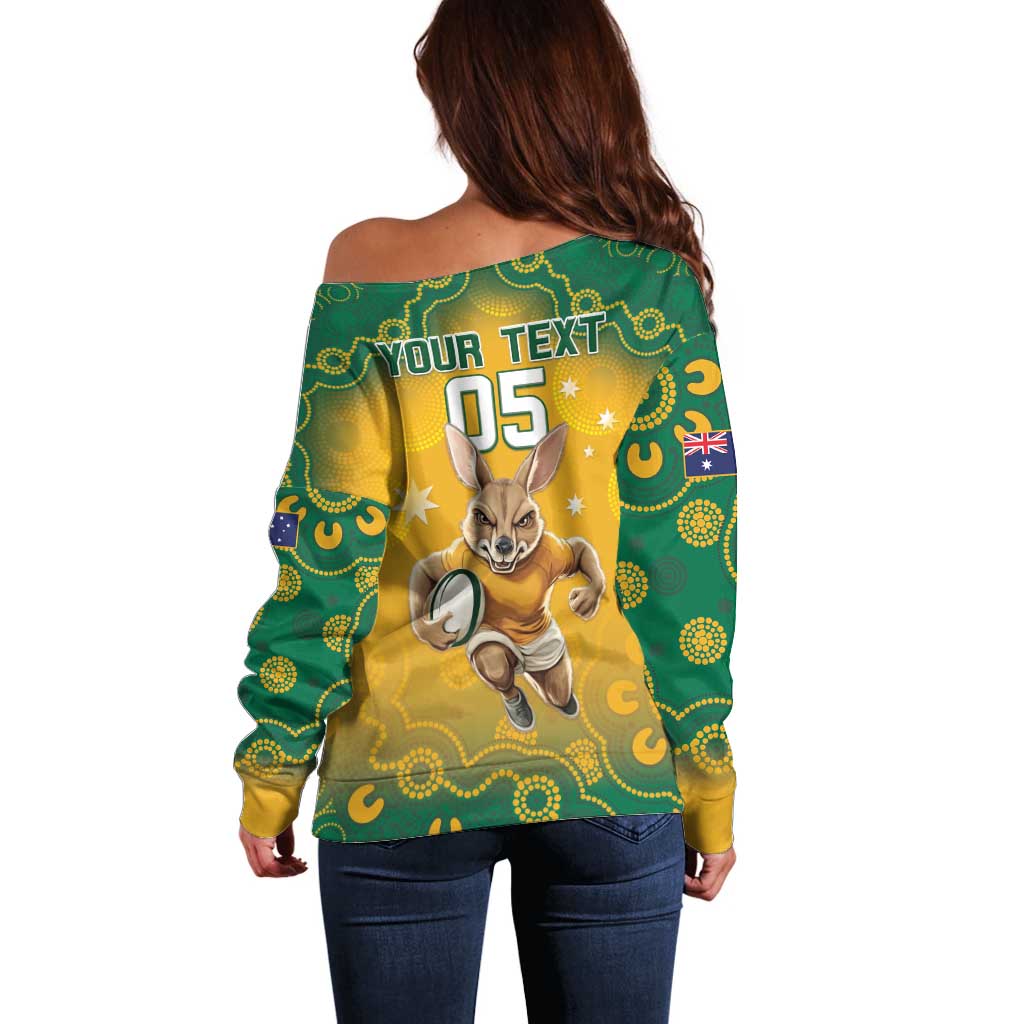 Custom Australia Rugby 2024 Off Shoulder Sweater Go Wallabies Aboriginal Pattern