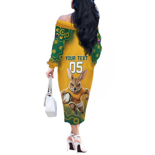 Custom Australia Rugby 2024 Off The Shoulder Long Sleeve Dress Go Wallabies Aboriginal Pattern