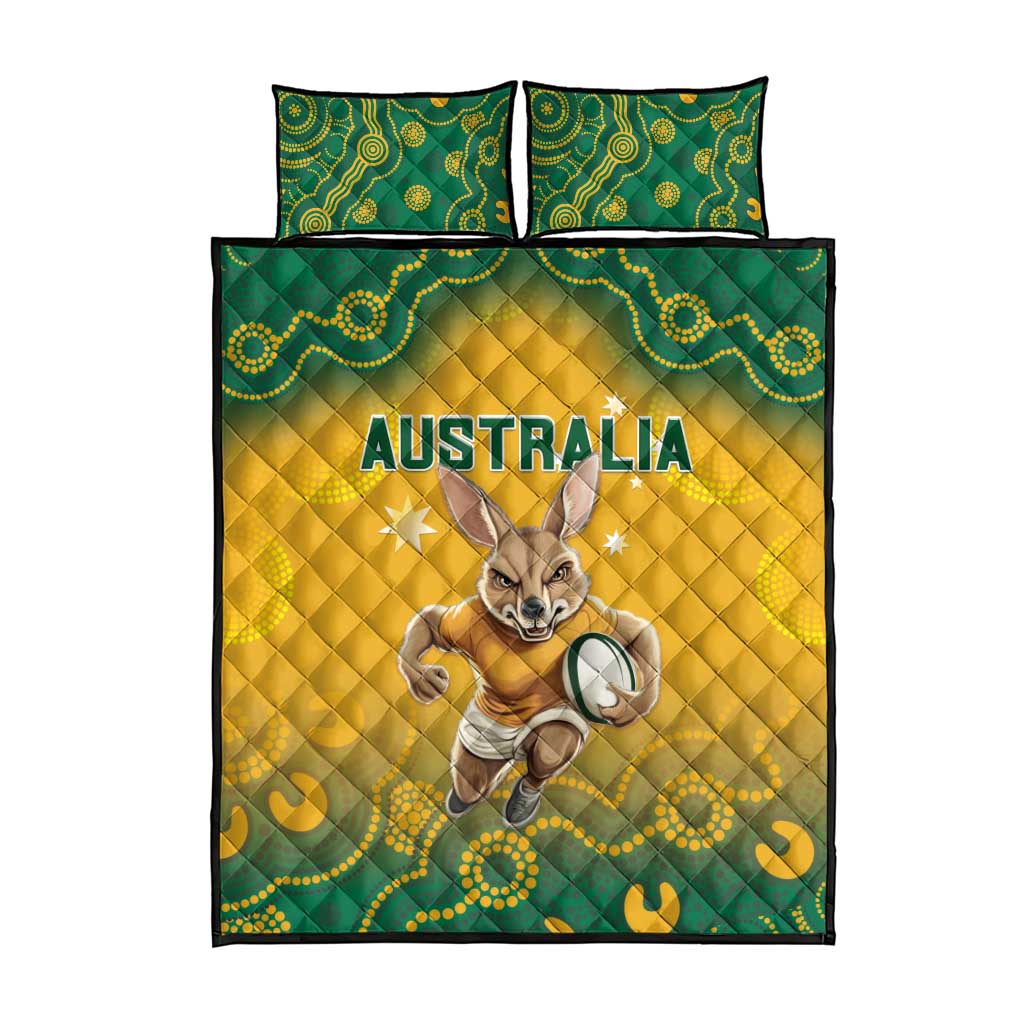 Australia Rugby 2024 Quilt Bed Set Go Wallabies Aboriginal Pattern