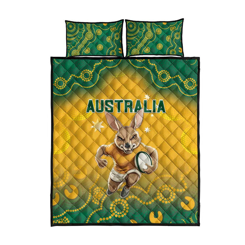 Australia Rugby 2024 Quilt Bed Set Go Wallabies Aboriginal Pattern