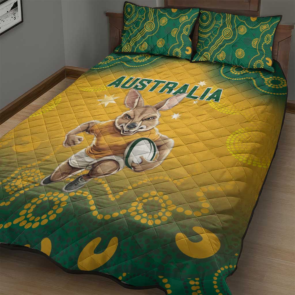 Australia Rugby 2024 Quilt Bed Set Go Wallabies Aboriginal Pattern