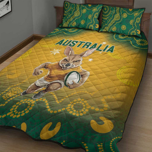 Australia Rugby 2024 Quilt Bed Set Go Wallabies Aboriginal Pattern