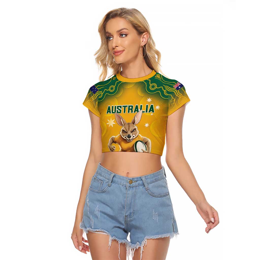 Custom Australia Rugby 2024 Raglan Cropped T Shirt Go Wallabies Aboriginal Pattern