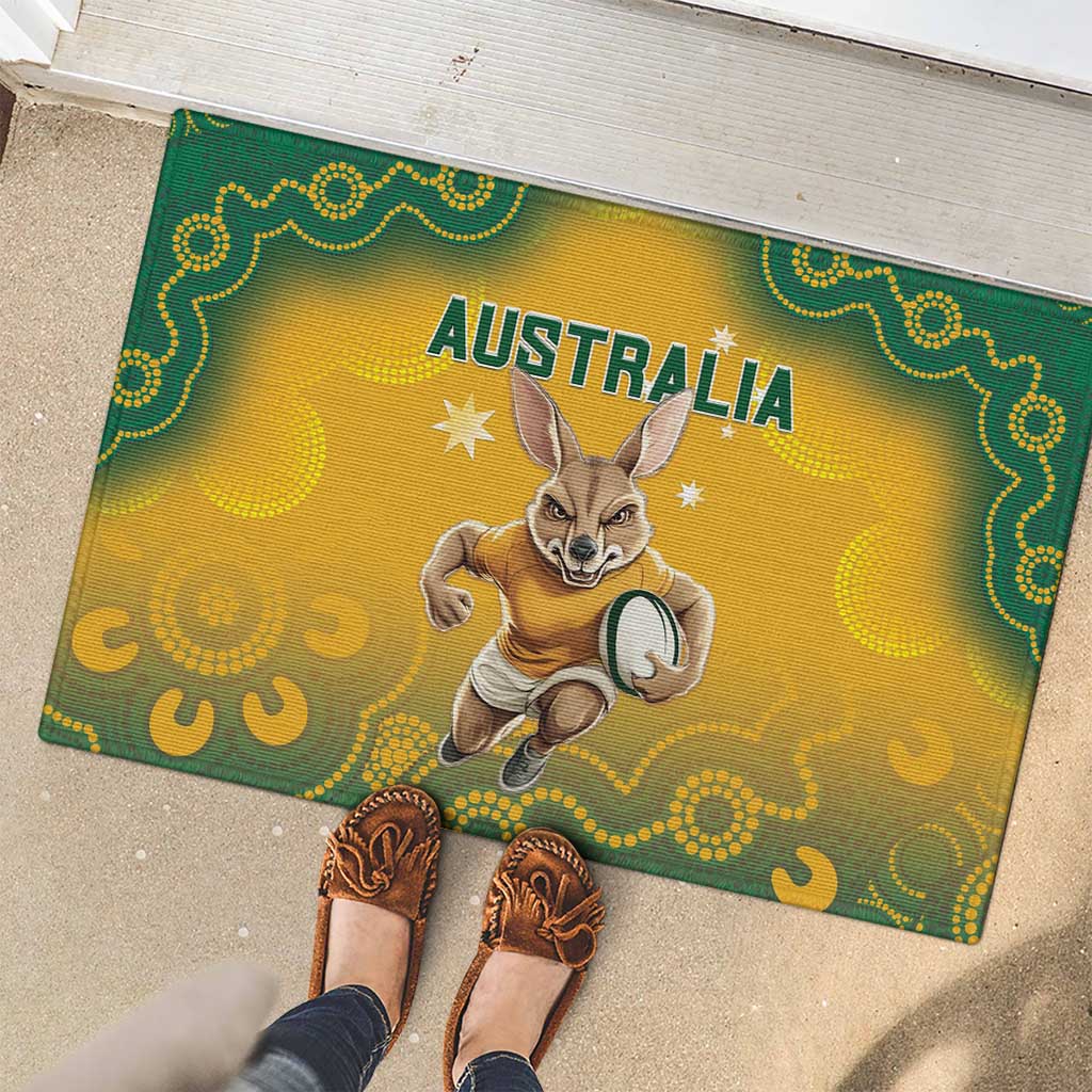 Australia Rugby 2024 Rubber Doormat Go Wallabies Aboriginal Pattern